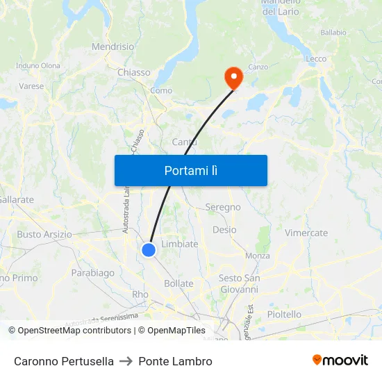 Caronno Pertusella to Ponte Lambro map