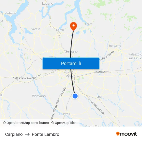 Carpiano to Ponte Lambro map