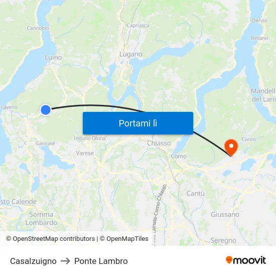 Casalzuigno to Ponte Lambro map