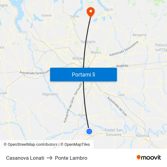 Casanova Lonati to Ponte Lambro map