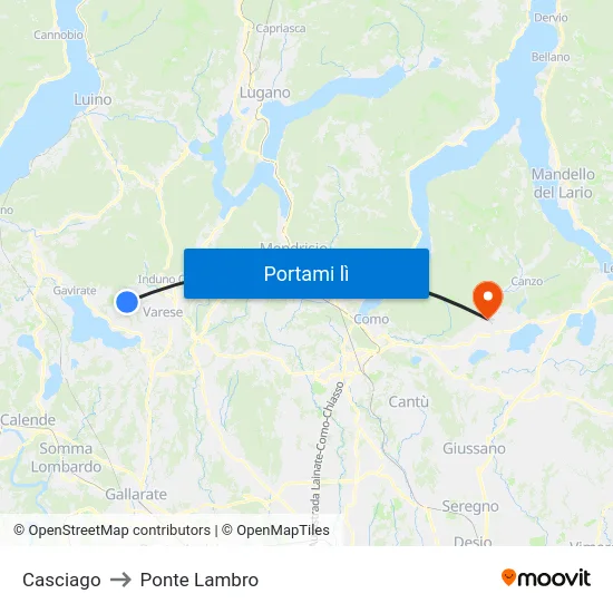 Casciago to Ponte Lambro map