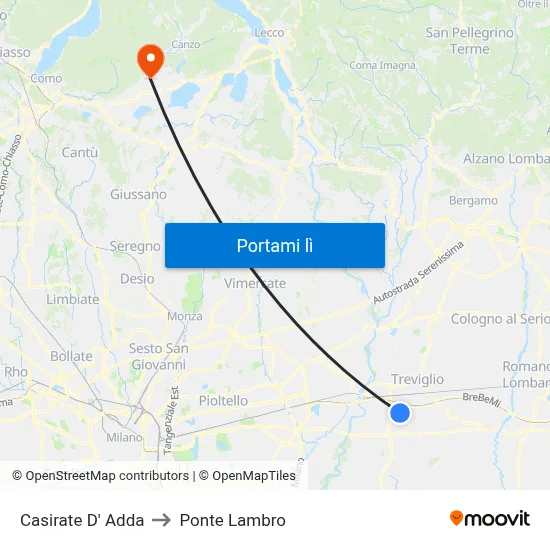 Casirate D' Adda to Ponte Lambro map