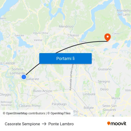 Casorate Sempione to Ponte Lambro map