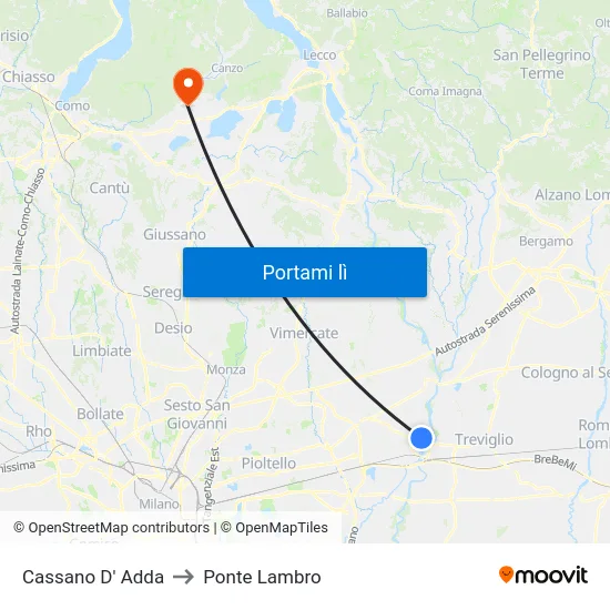 Cassano D' Adda to Ponte Lambro map