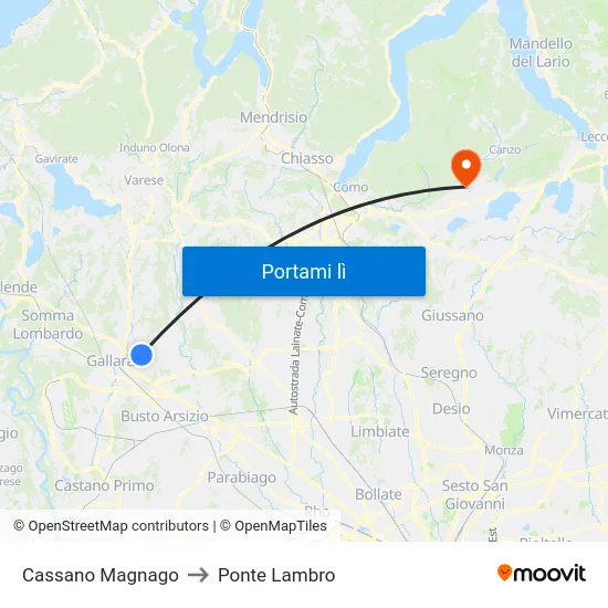 Cassano Magnago to Ponte Lambro map