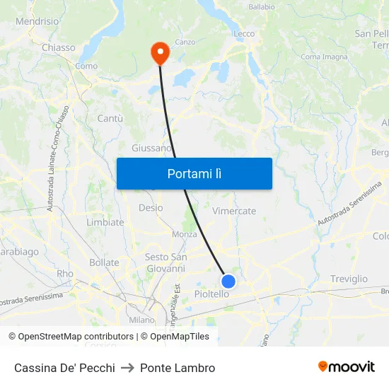 Cassina De' Pecchi to Ponte Lambro map