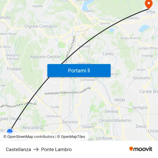 Castellanza to Ponte Lambro map