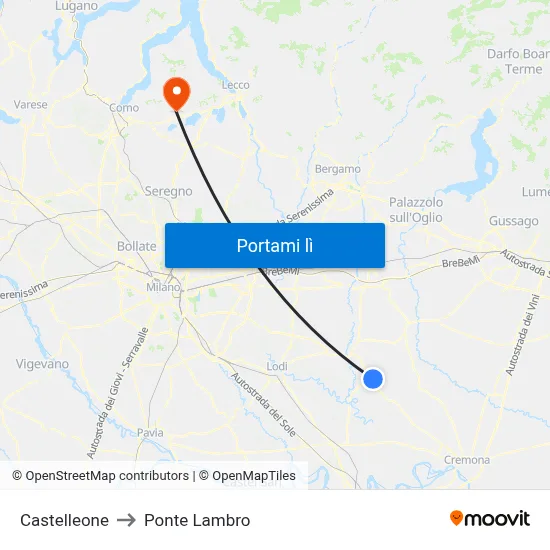 Castelleone to Ponte Lambro map