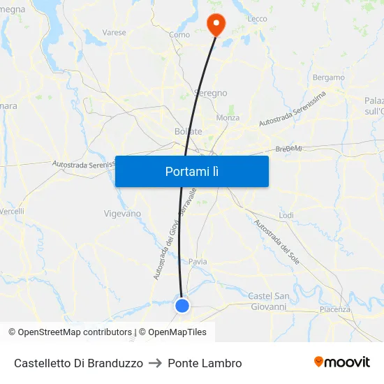 Castelletto Di Branduzzo to Ponte Lambro map