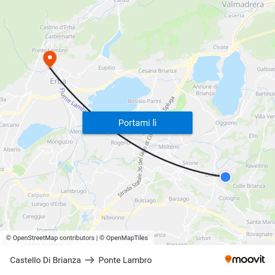 Castello Di Brianza to Ponte Lambro map