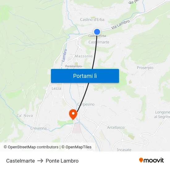 Castelmarte to Ponte Lambro map