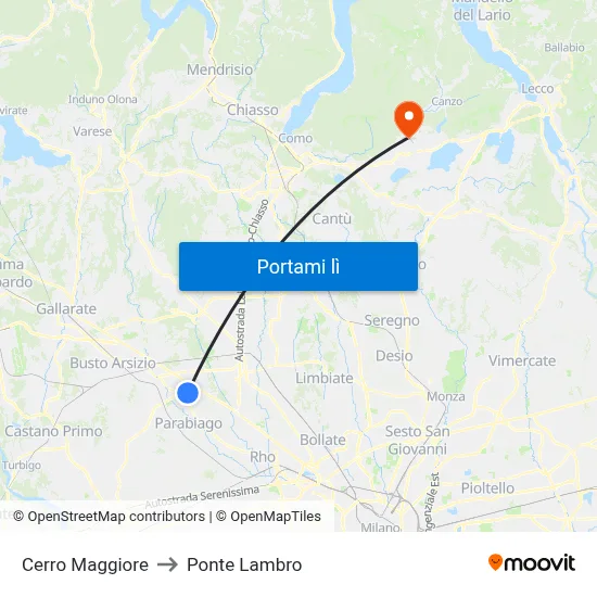 Cerro Maggiore to Ponte Lambro map