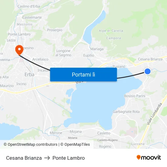 Cesana Brianza to Ponte Lambro map
