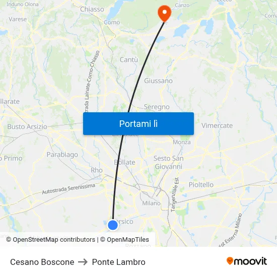 Cesano Boscone to Ponte Lambro map