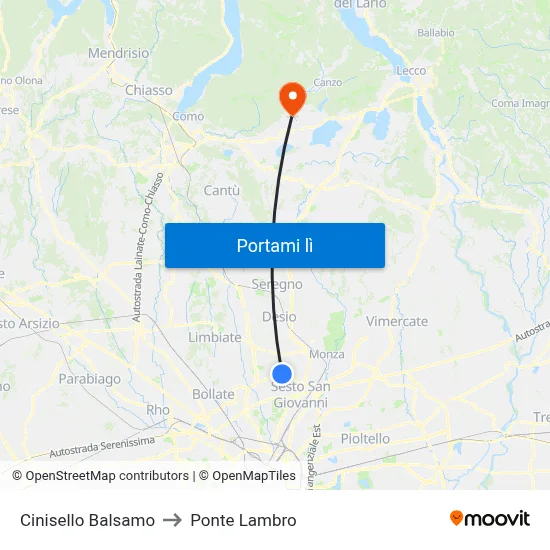 Cinisello Balsamo to Ponte Lambro map
