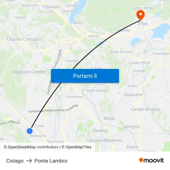 Cislago to Ponte Lambro map