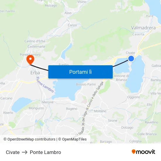 Civate to Ponte Lambro map