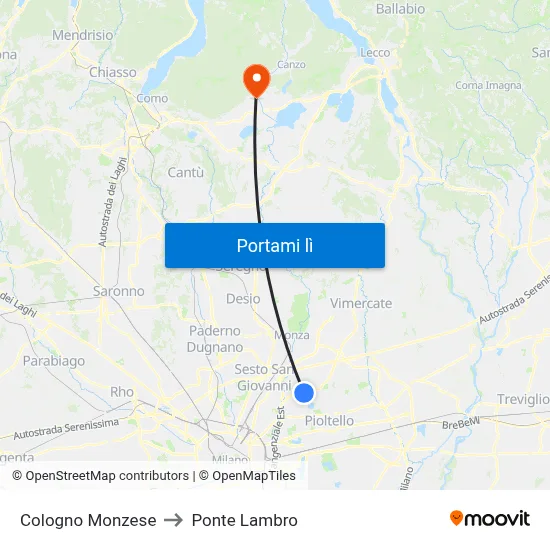 Cologno Monzese to Ponte Lambro map