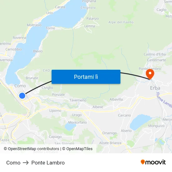 Como to Ponte Lambro map