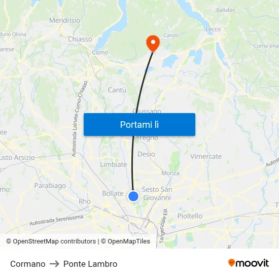 Cormano to Ponte Lambro map