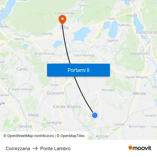Correzzana to Ponte Lambro map