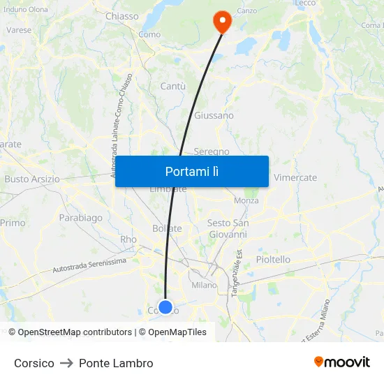 Corsico to Ponte Lambro map