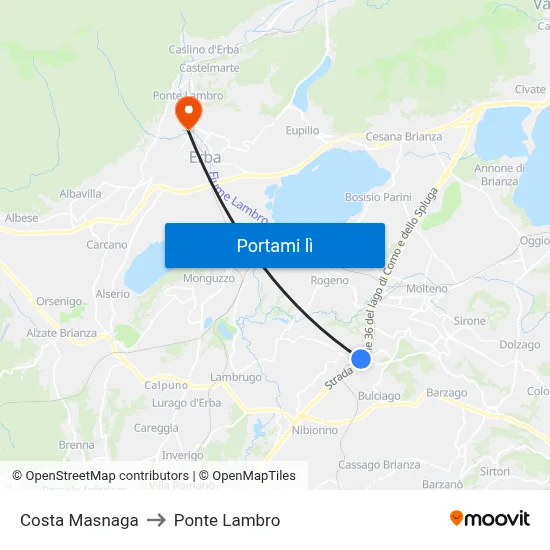 Costa Masnaga to Ponte Lambro map