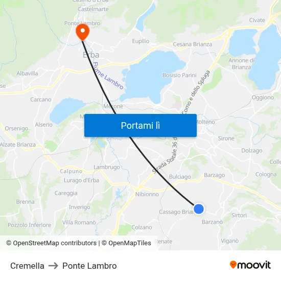 Cremella to Ponte Lambro map