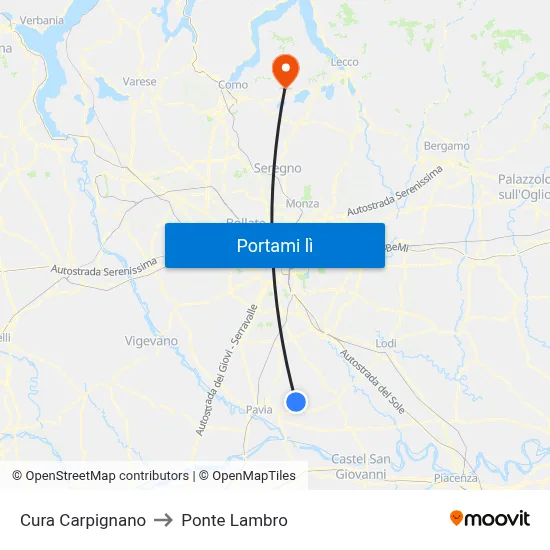 Cura Carpignano to Ponte Lambro map
