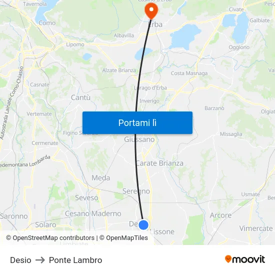Desio to Ponte Lambro map