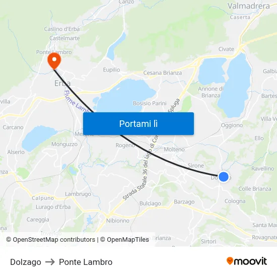 Dolzago to Ponte Lambro map