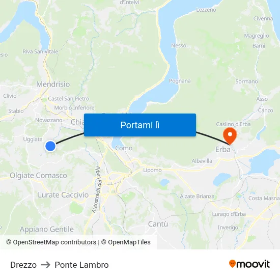 Drezzo to Ponte Lambro map