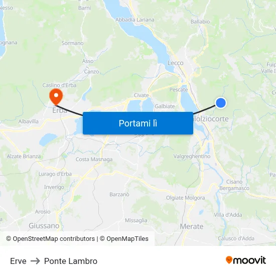 Erve to Ponte Lambro map