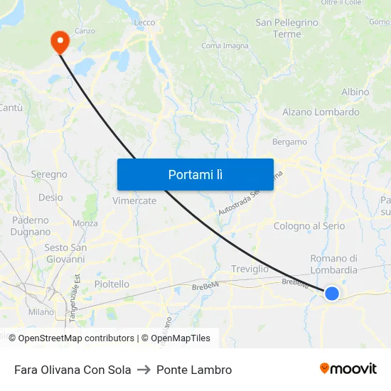 Fara Olivana Con Sola to Ponte Lambro map