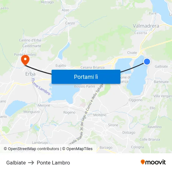 Galbiate to Ponte Lambro map
