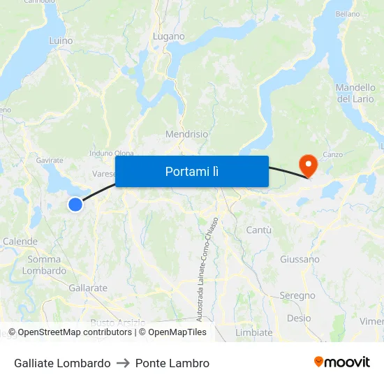 Galliate Lombardo to Ponte Lambro map