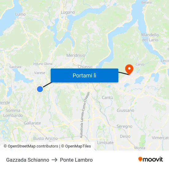 Gazzada Schianno to Ponte Lambro map
