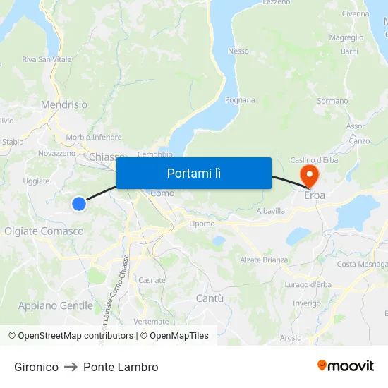 Gironico to Ponte Lambro map