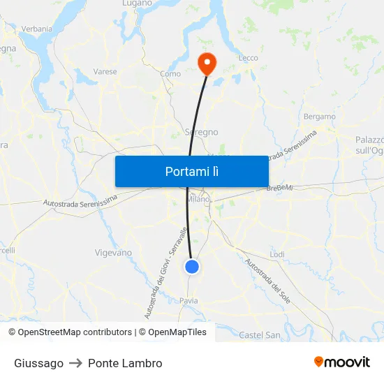 Giussago to Ponte Lambro map
