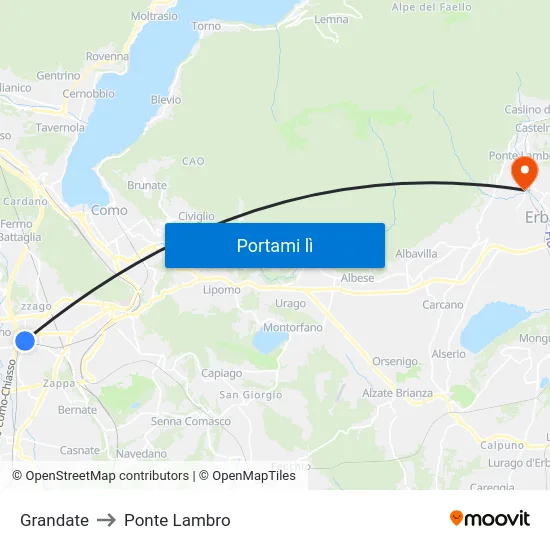 Grandate to Ponte Lambro map