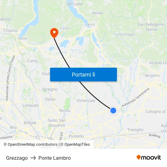 Grezzago to Ponte Lambro map