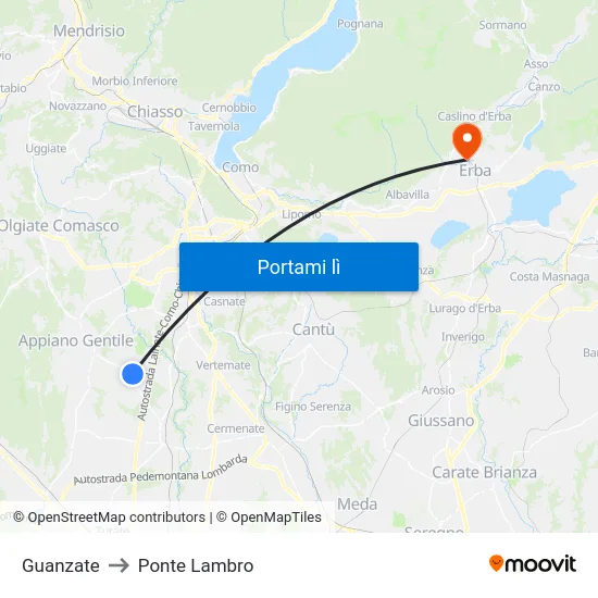 Guanzate to Ponte Lambro map