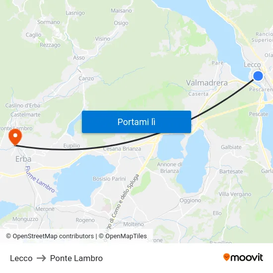 Lecco to Ponte Lambro map