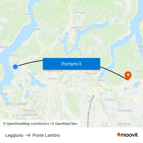 Leggiuno to Ponte Lambro map
