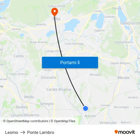 Lesmo to Ponte Lambro map