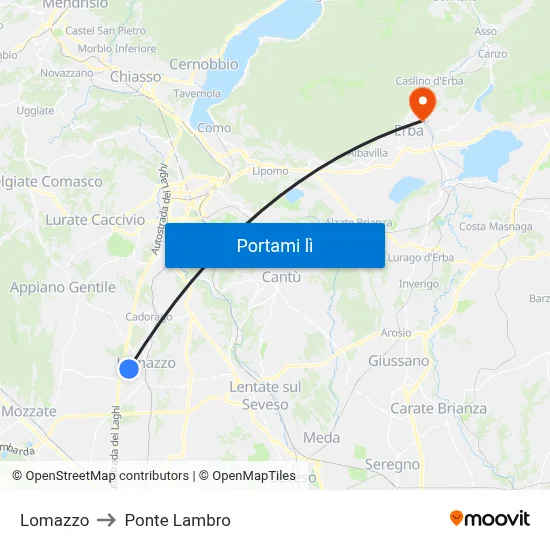 Lomazzo to Ponte Lambro map