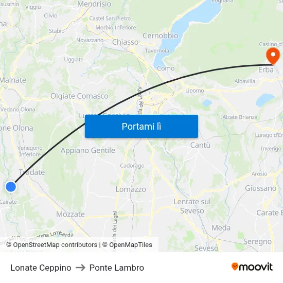 Lonate Ceppino to Ponte Lambro map