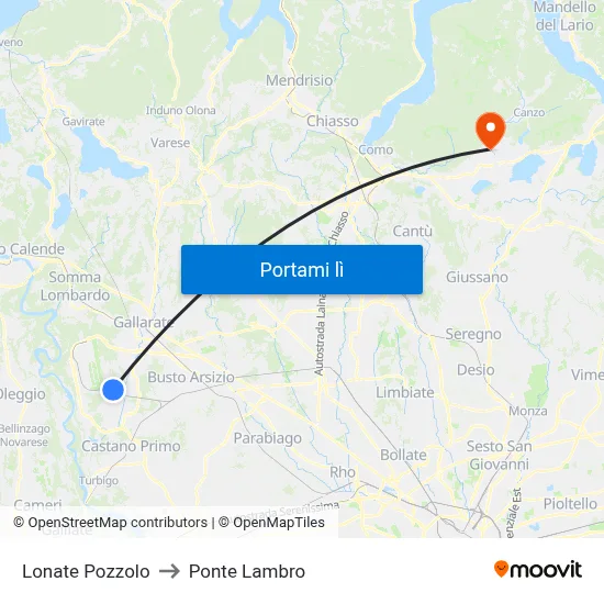 Lonate Pozzolo to Ponte Lambro map