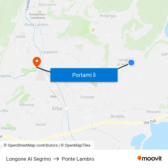 Longone Al Segrino to Ponte Lambro map