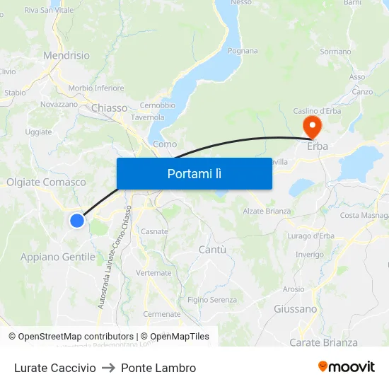 Lurate Caccivio to Ponte Lambro map